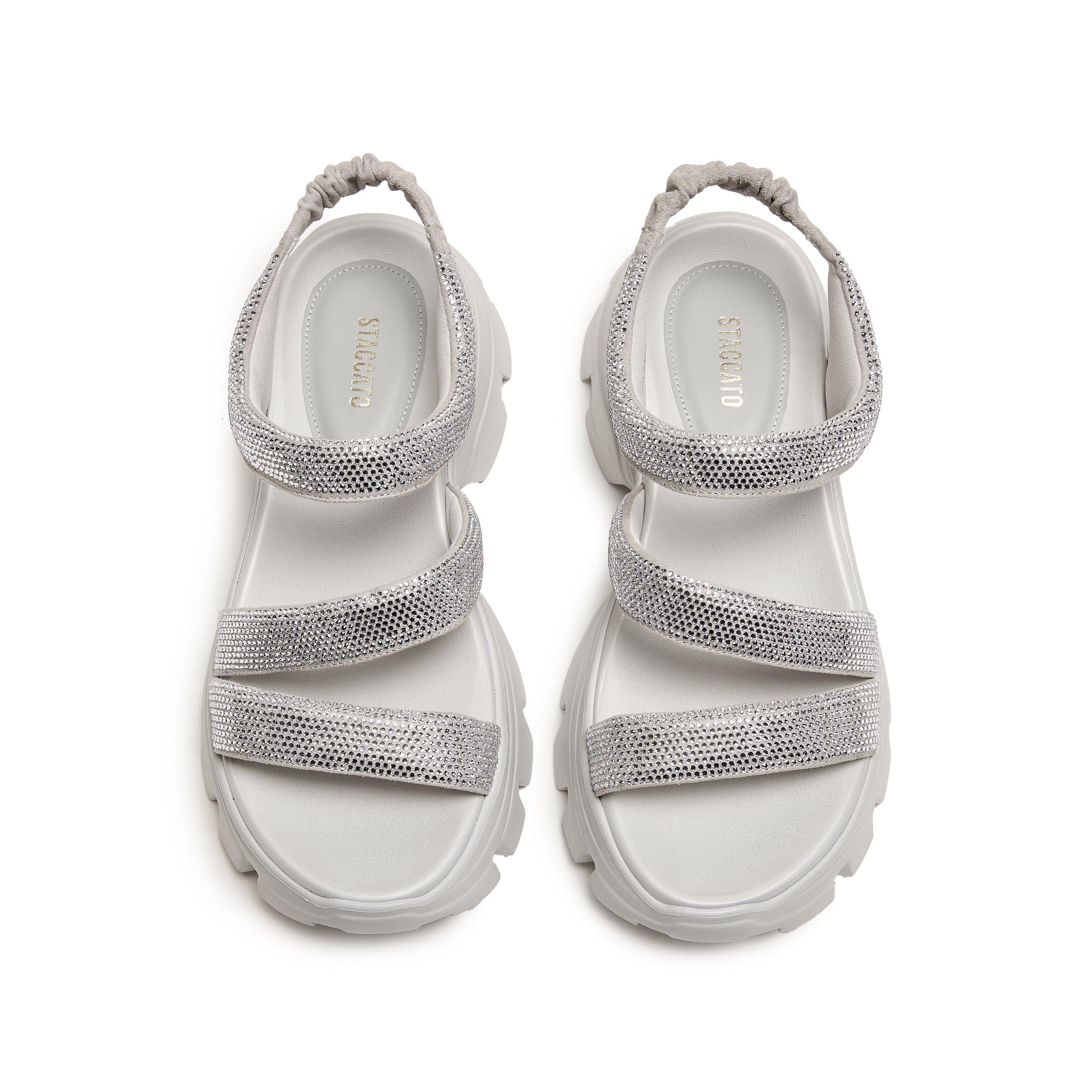 Light Grey Crystal-embellished Strappy Sporty Sandals