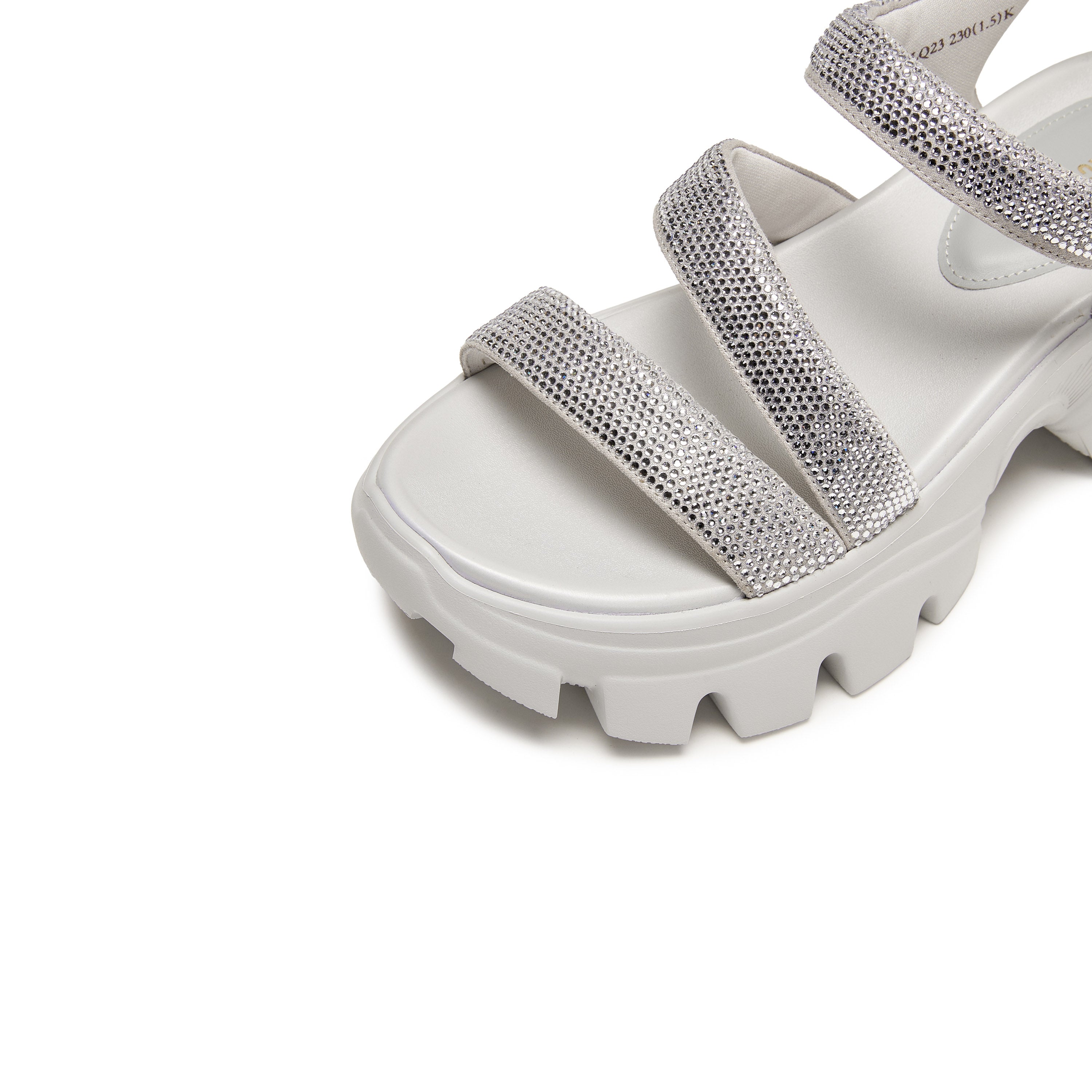 Light Grey Crystal-embellished Strappy Sporty Sandals
