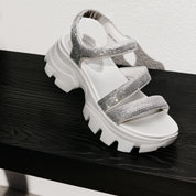 Light Grey Crystal-embellished Strappy Sporty Sandals