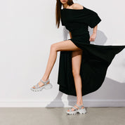 Light Grey Crystal-embellished Strappy Sporty Sandals
