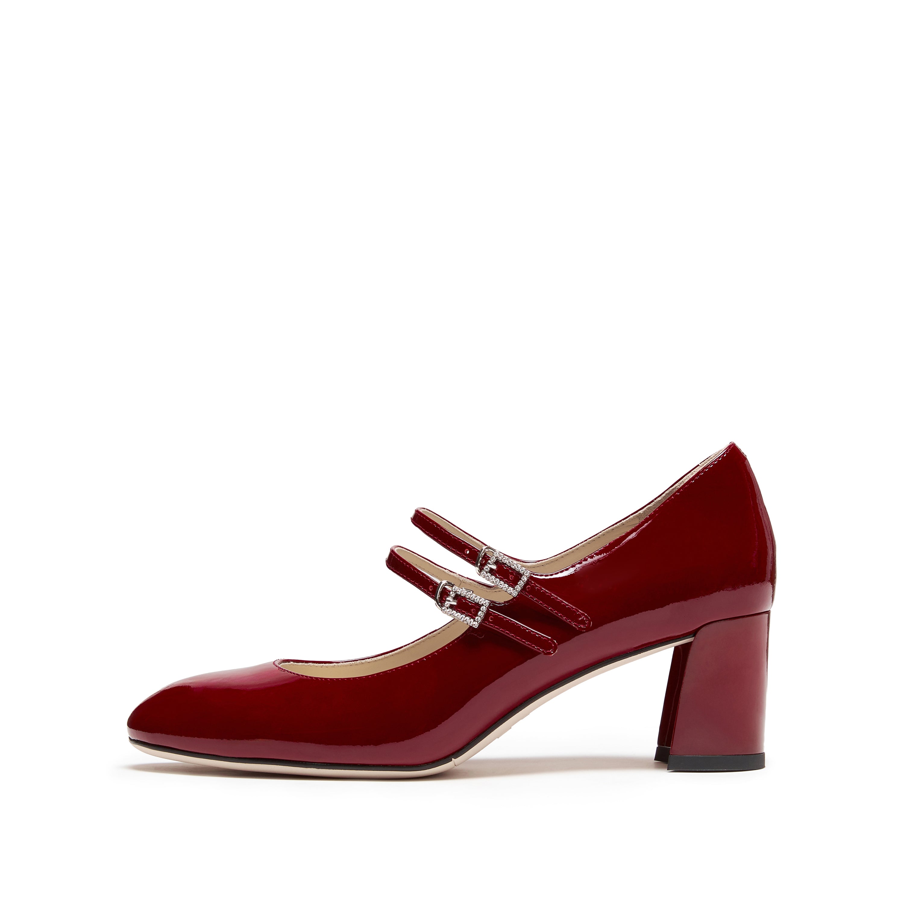 Patent Double Strap Crystal Buckle Mary Janes