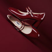 Patent Double Strap Crystal Buckle Mary Janes