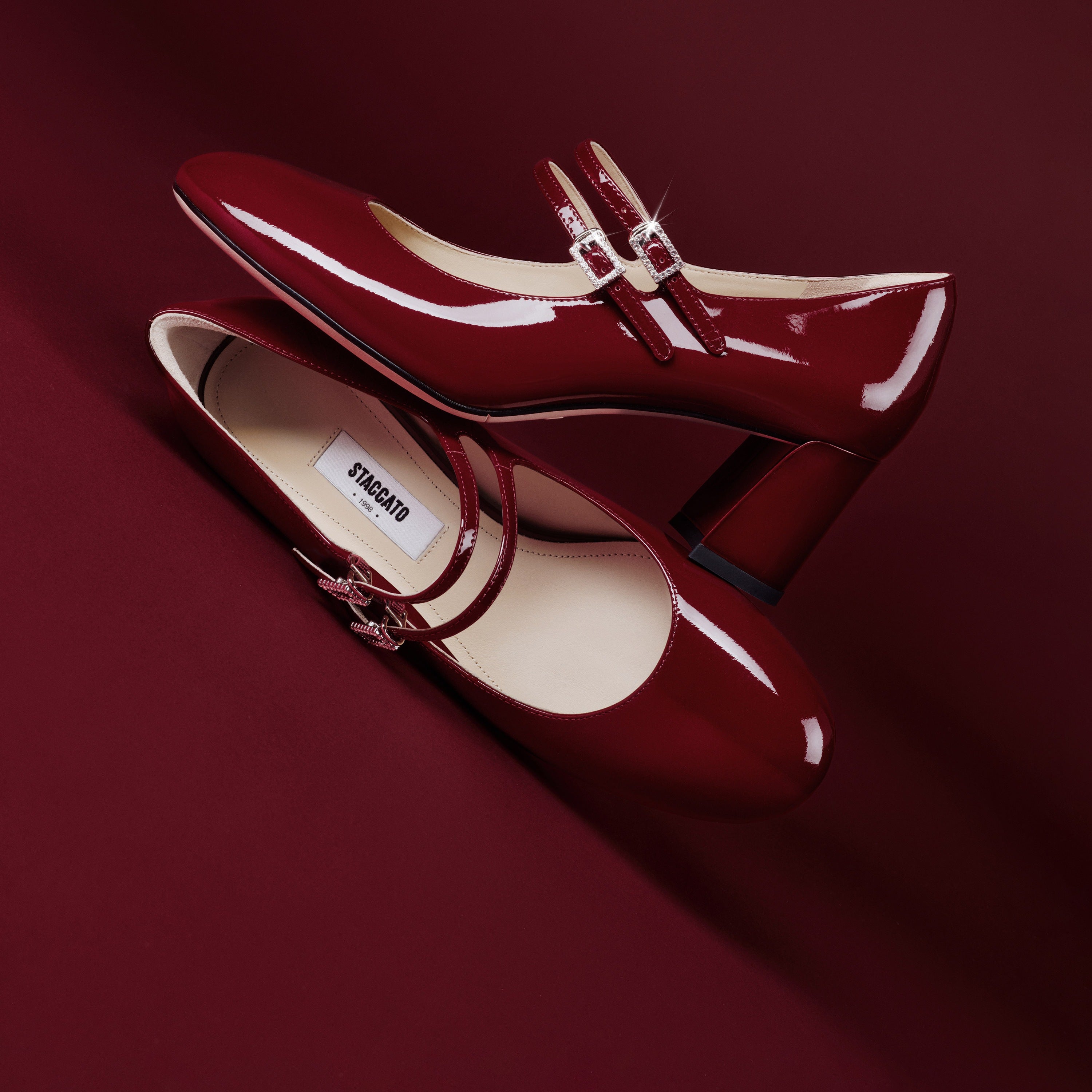 Patent Double Strap Crystal Buckle Mary Janes