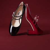 Patent Double Strap Crystal Buckle Mary Janes