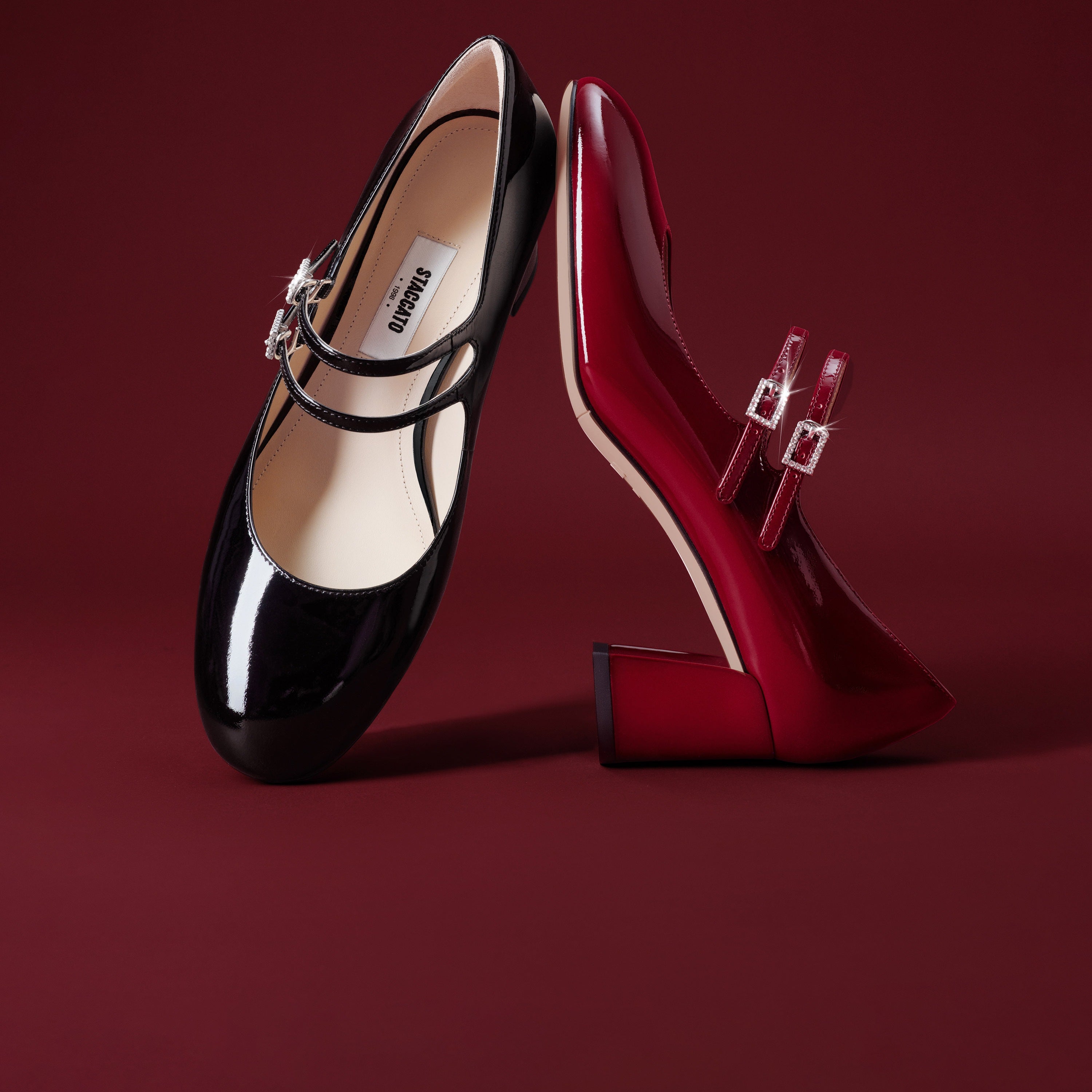 Patent Double Strap Crystal Buckle Mary Janes