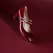 Patent Double Strap Crystal Buckle Mary Janes