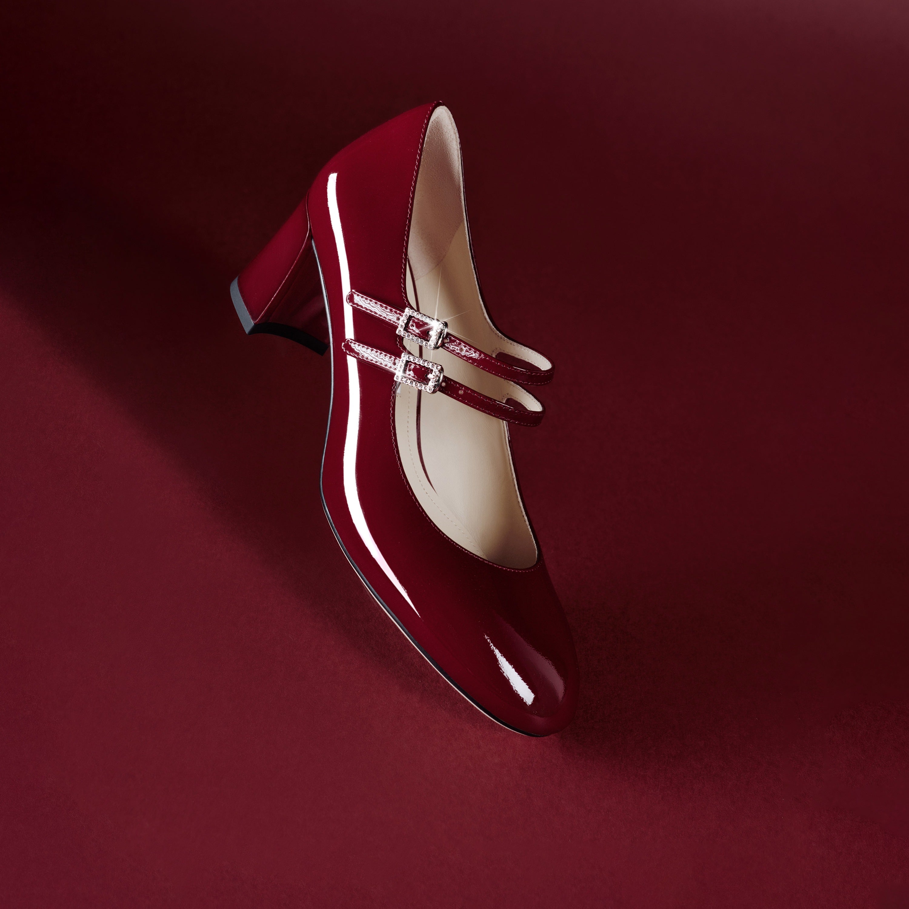 Patent Double Strap Crystal Buckle Mary Janes