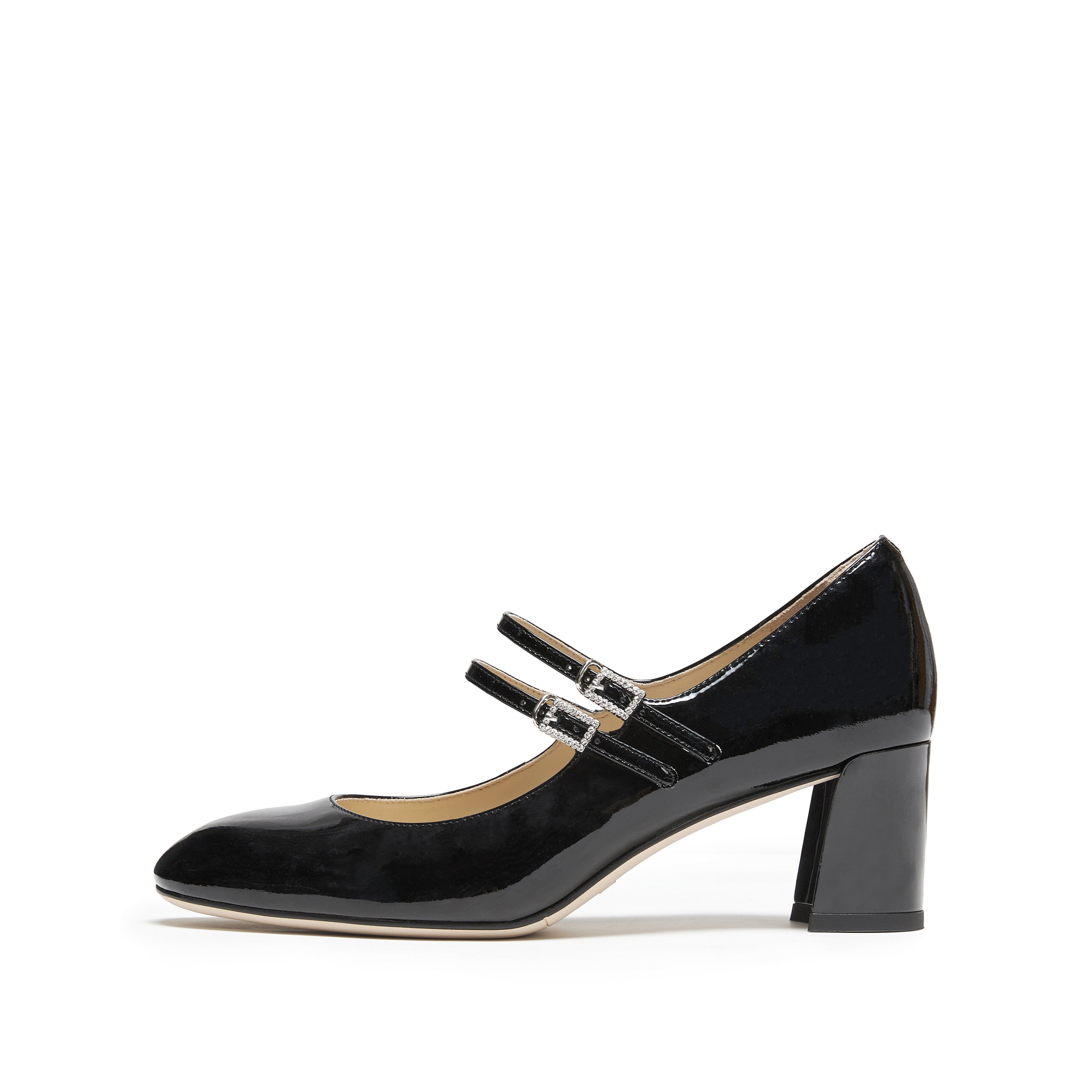 Patent Double Strap Crystal Buckle Mary Janes