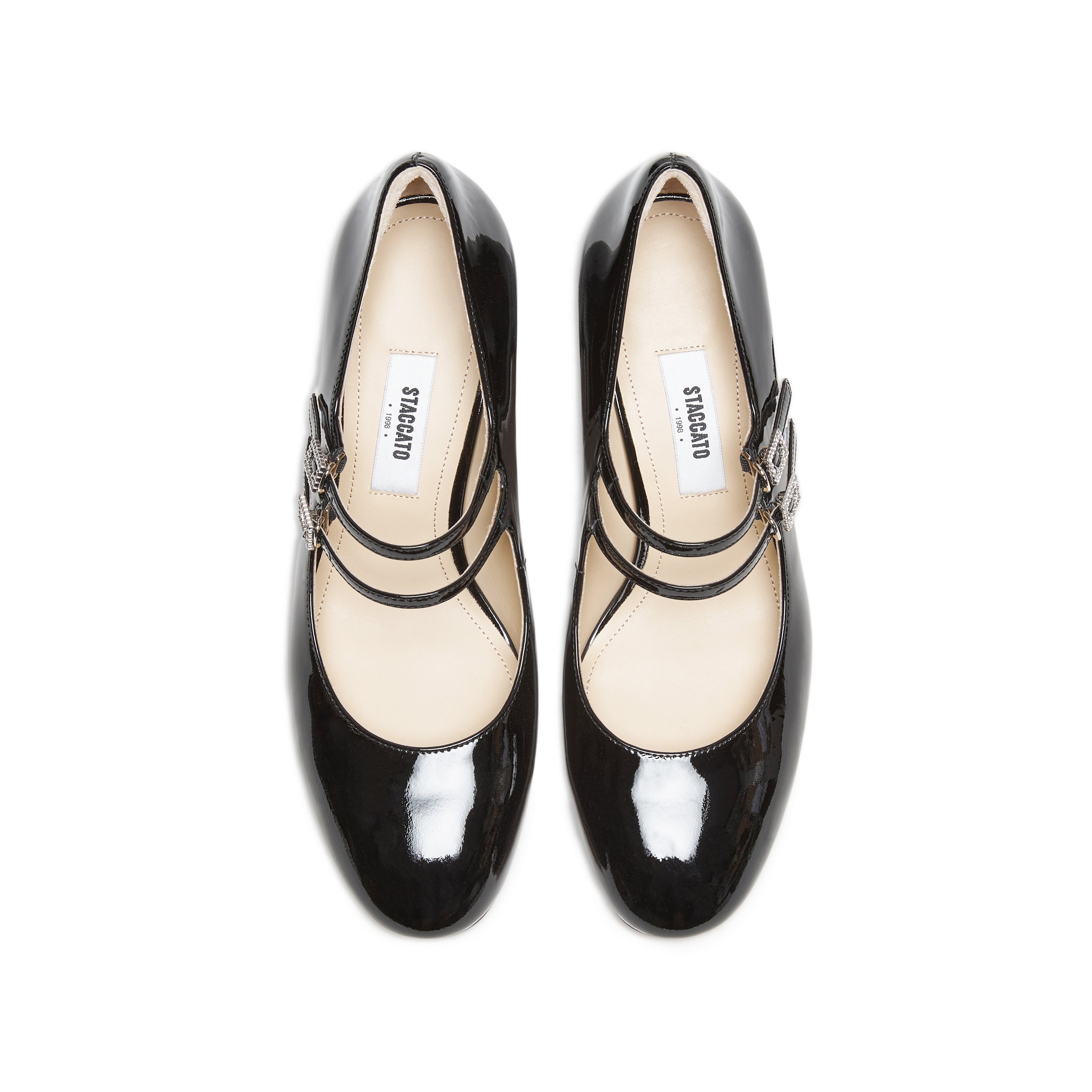 Patent Double Strap Crystal Buckle Mary Janes