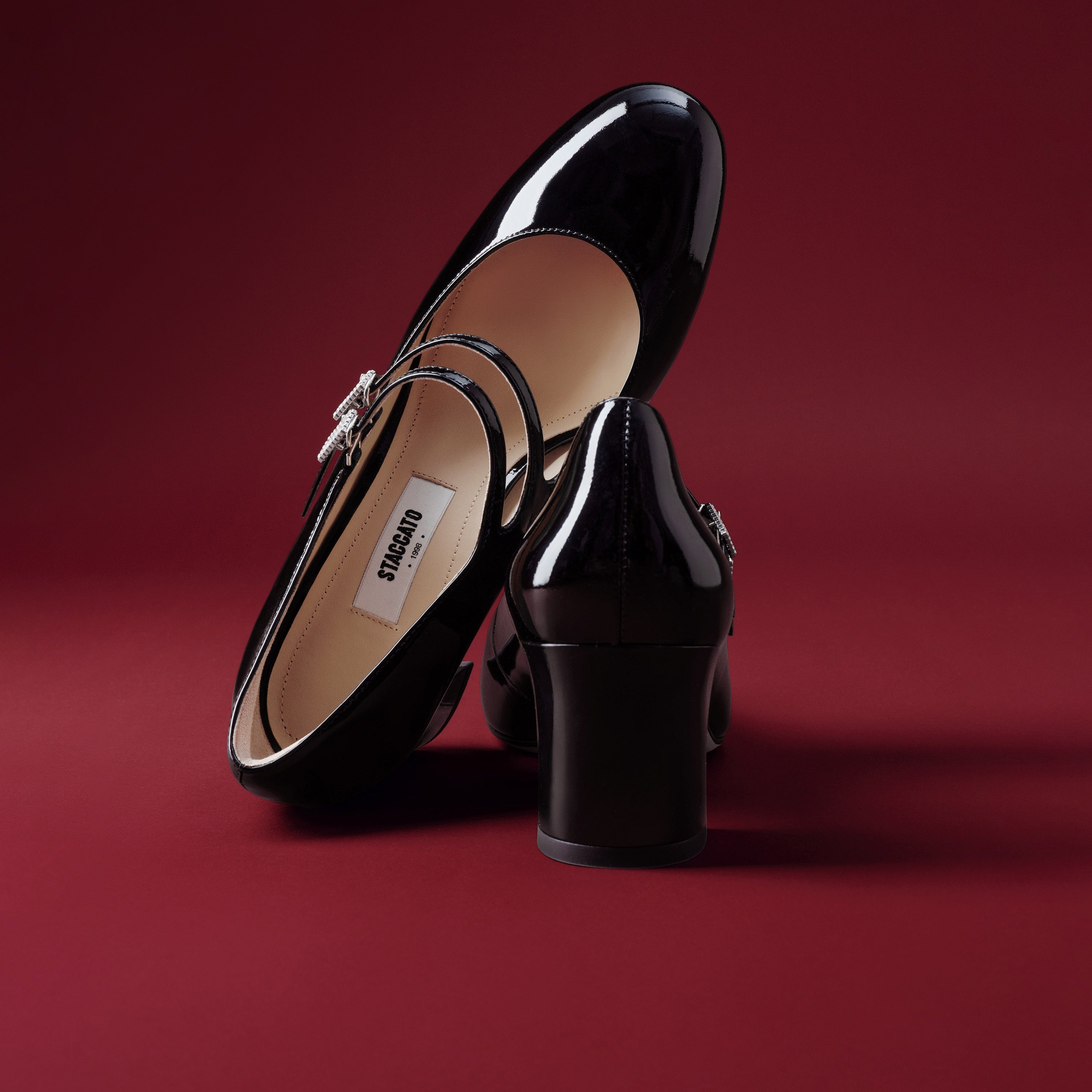 Patent Double Strap Crystal Buckle Mary Janes