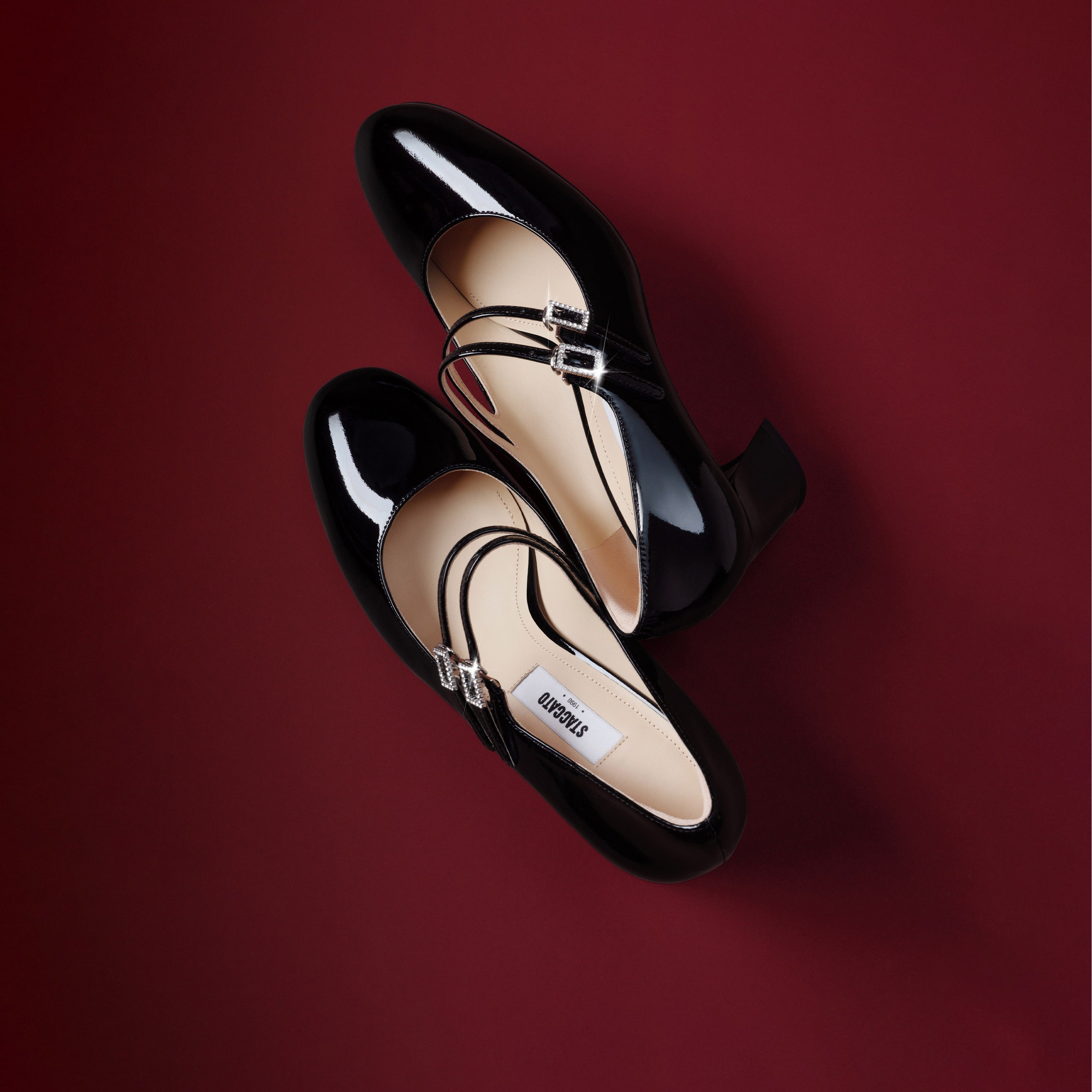 Patent Double Strap Crystal Buckle Mary Janes