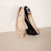 Patent Crystal Square Buckle Low Heel Pumps