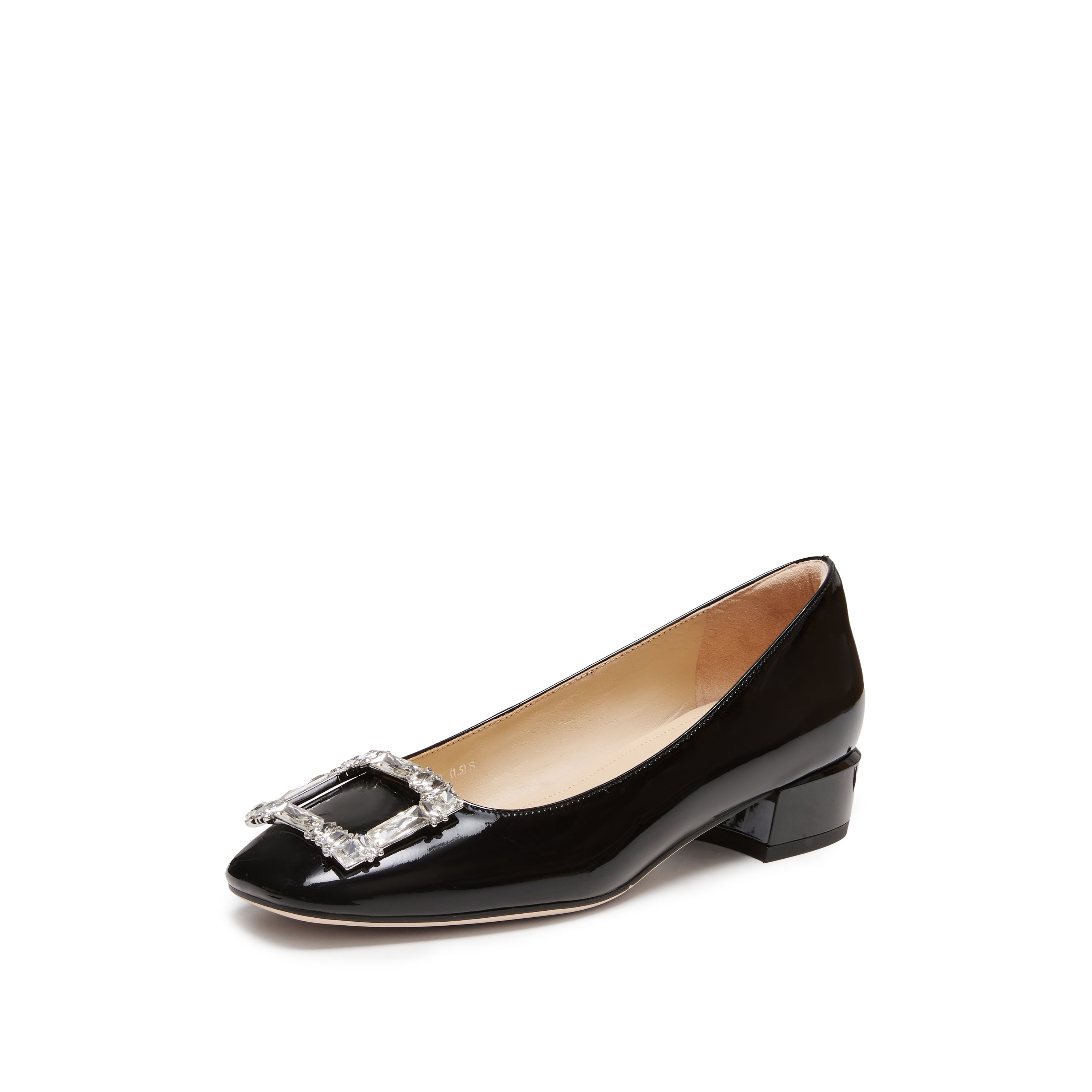 Patent Crystal Square Buckle Low Heel Pumps