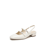 White Slingback Buckle Strap Heels