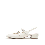 White Slingback Buckle Strap Heels