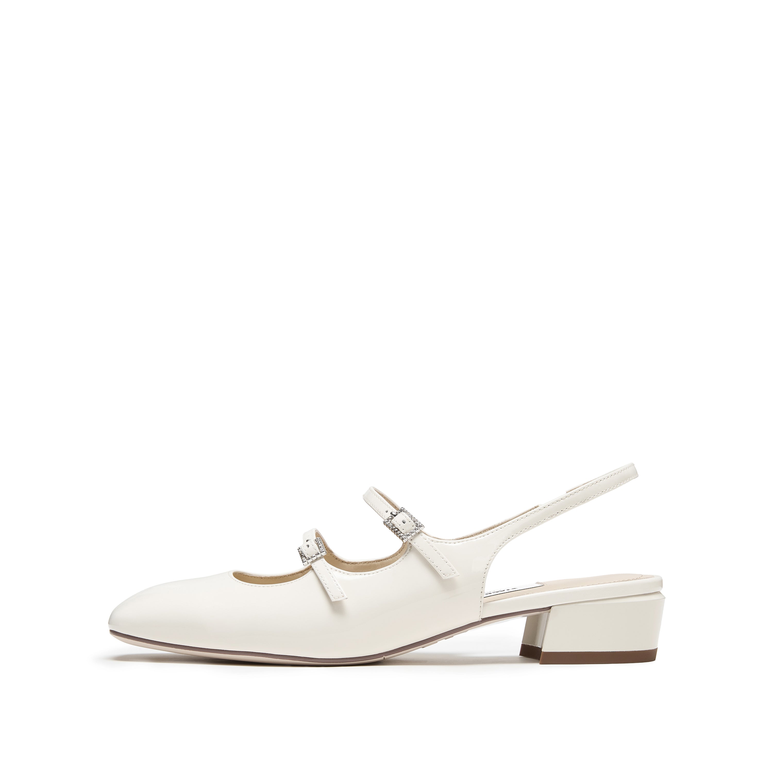 White Slingback Buckle Strap Heels