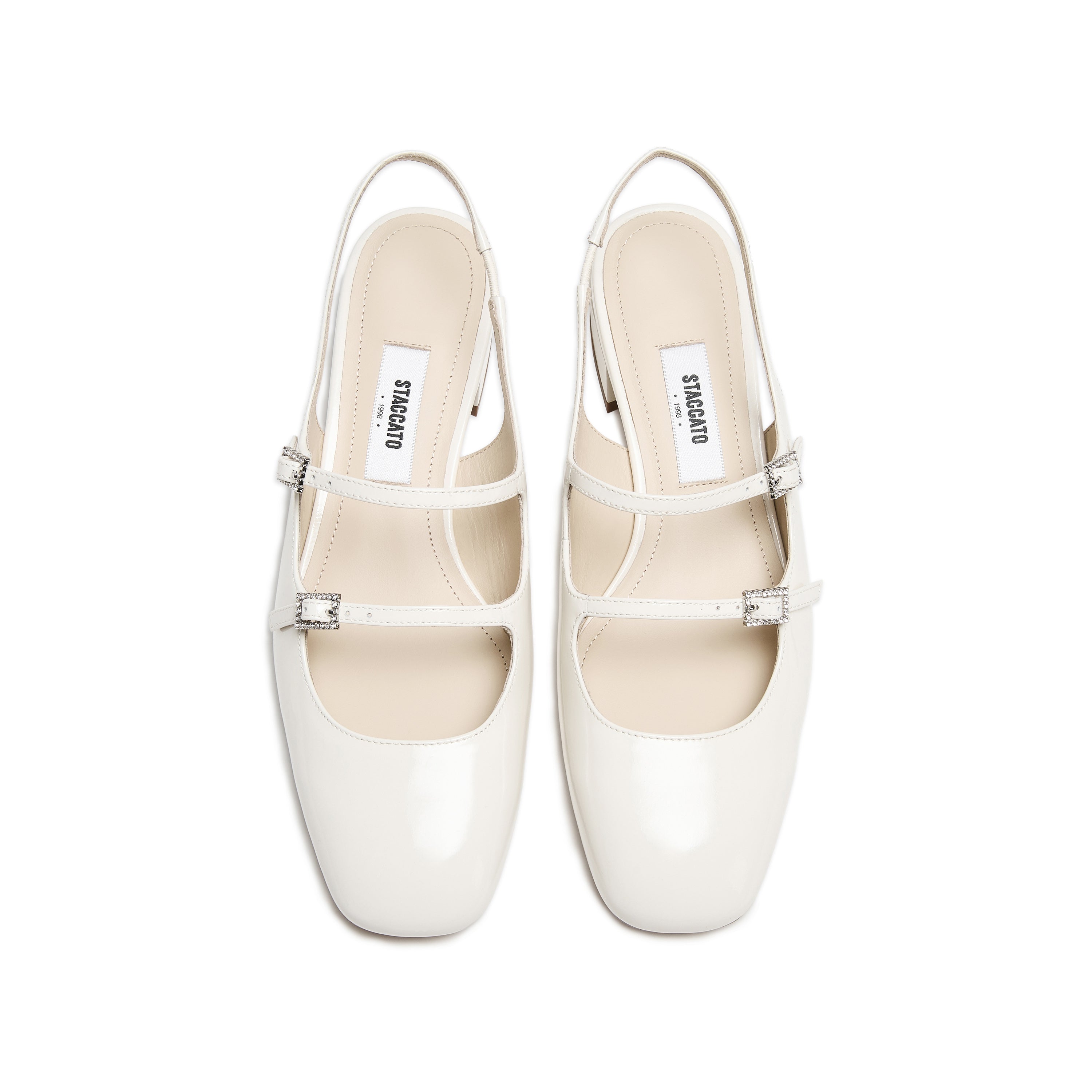White Slingback Buckle Strap Heels