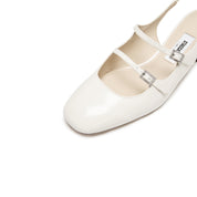 White Slingback Buckle Strap Heels