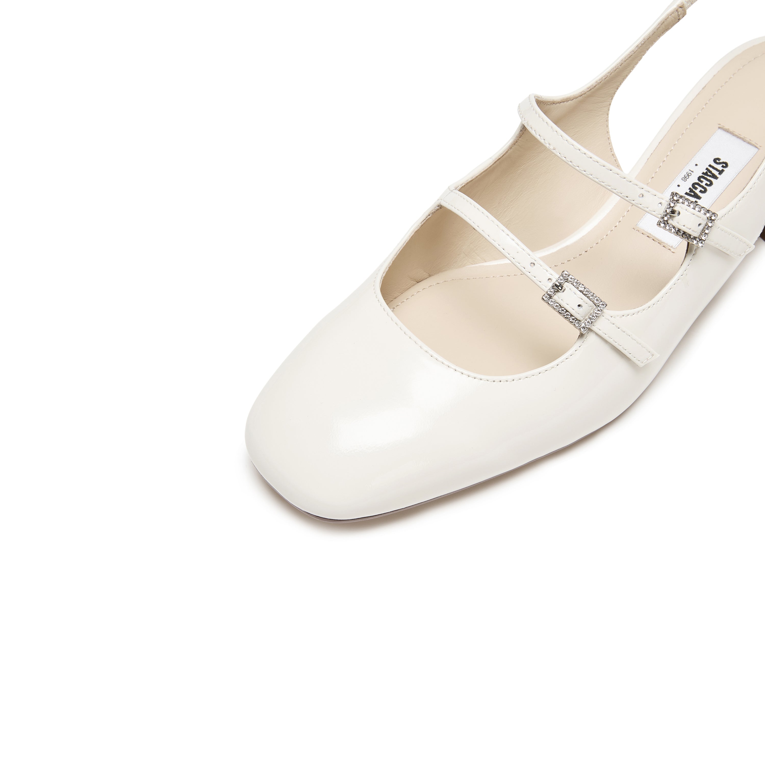 White Slingback Buckle Strap Heels