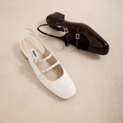 White Slingback Buckle Strap Heels