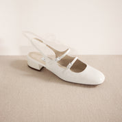 White Slingback Buckle Strap Heels