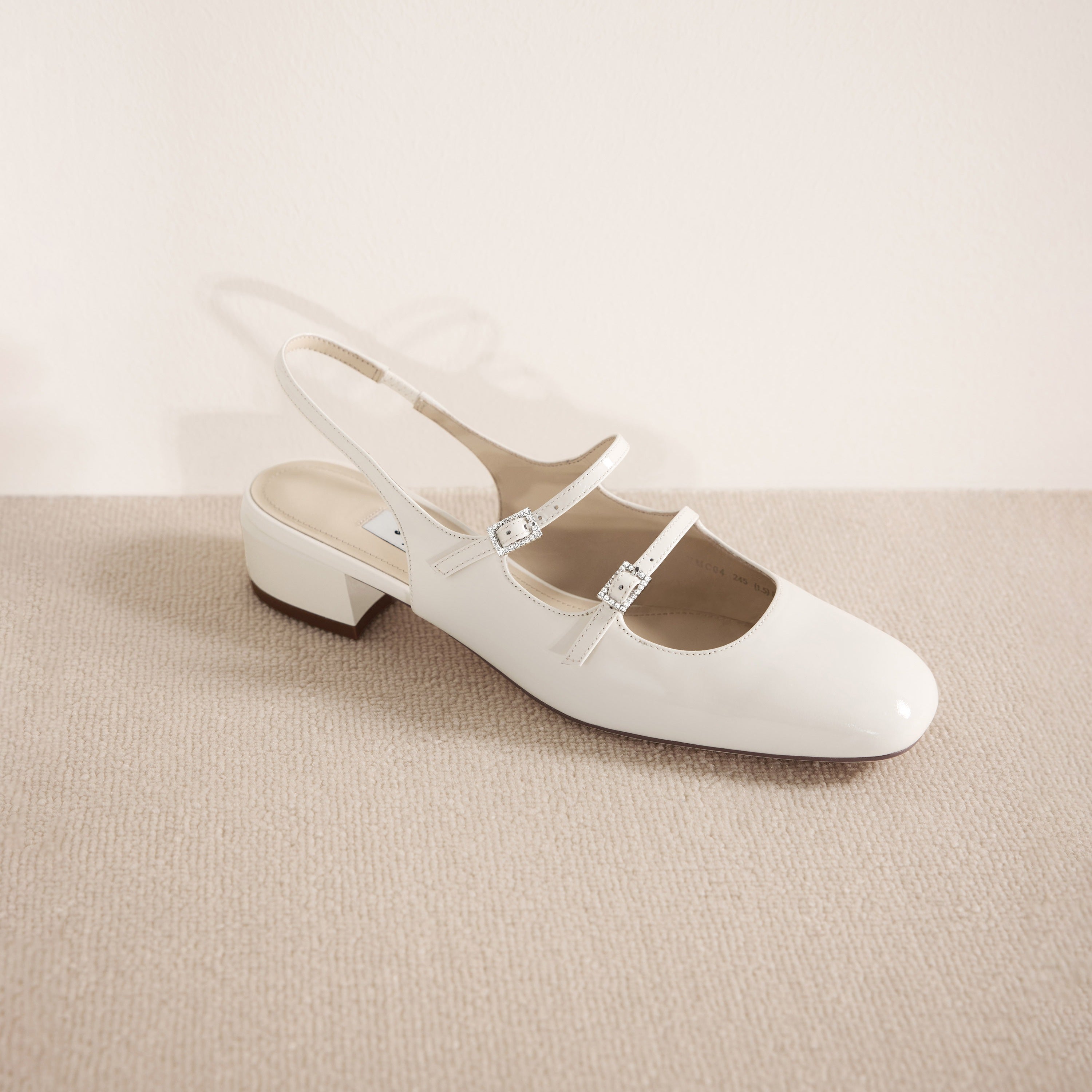 White Slingback Buckle Strap Heels