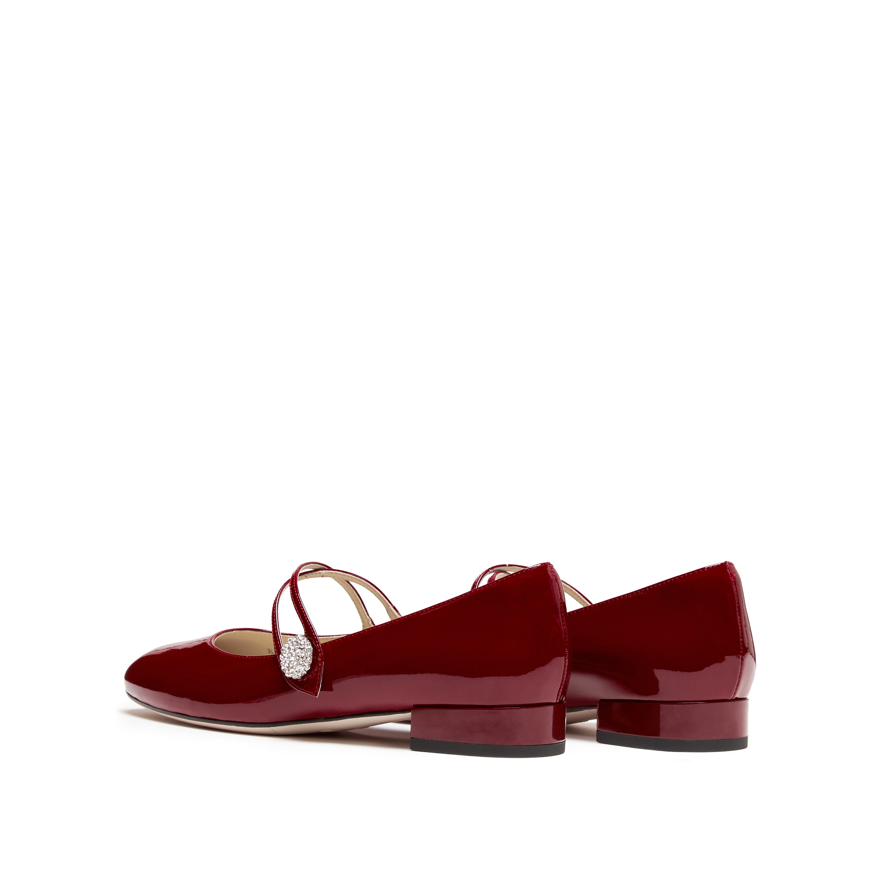 Patent Cross Strap Crystal Button Mary Janes