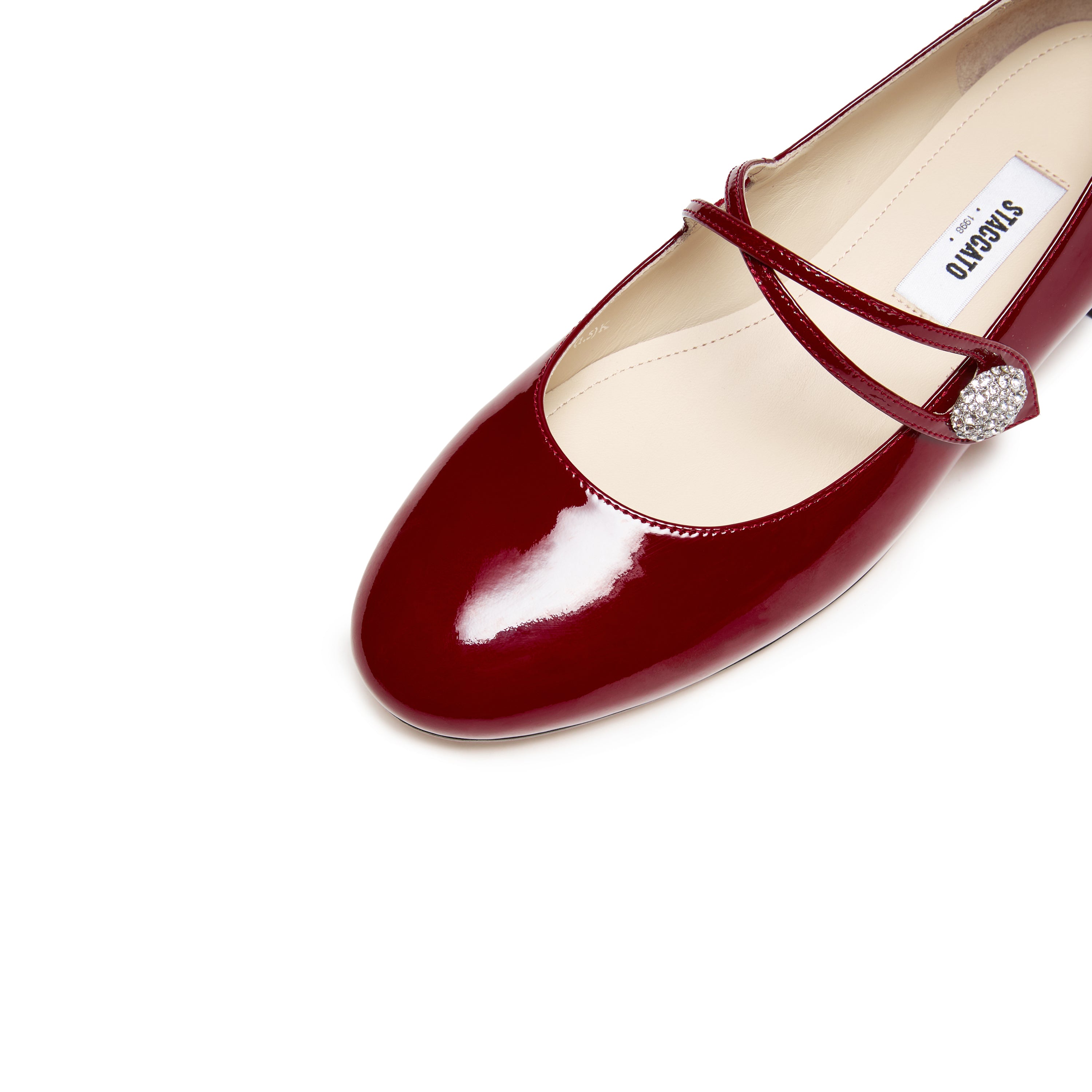 Patent Cross Strap Crystal Button Mary Janes