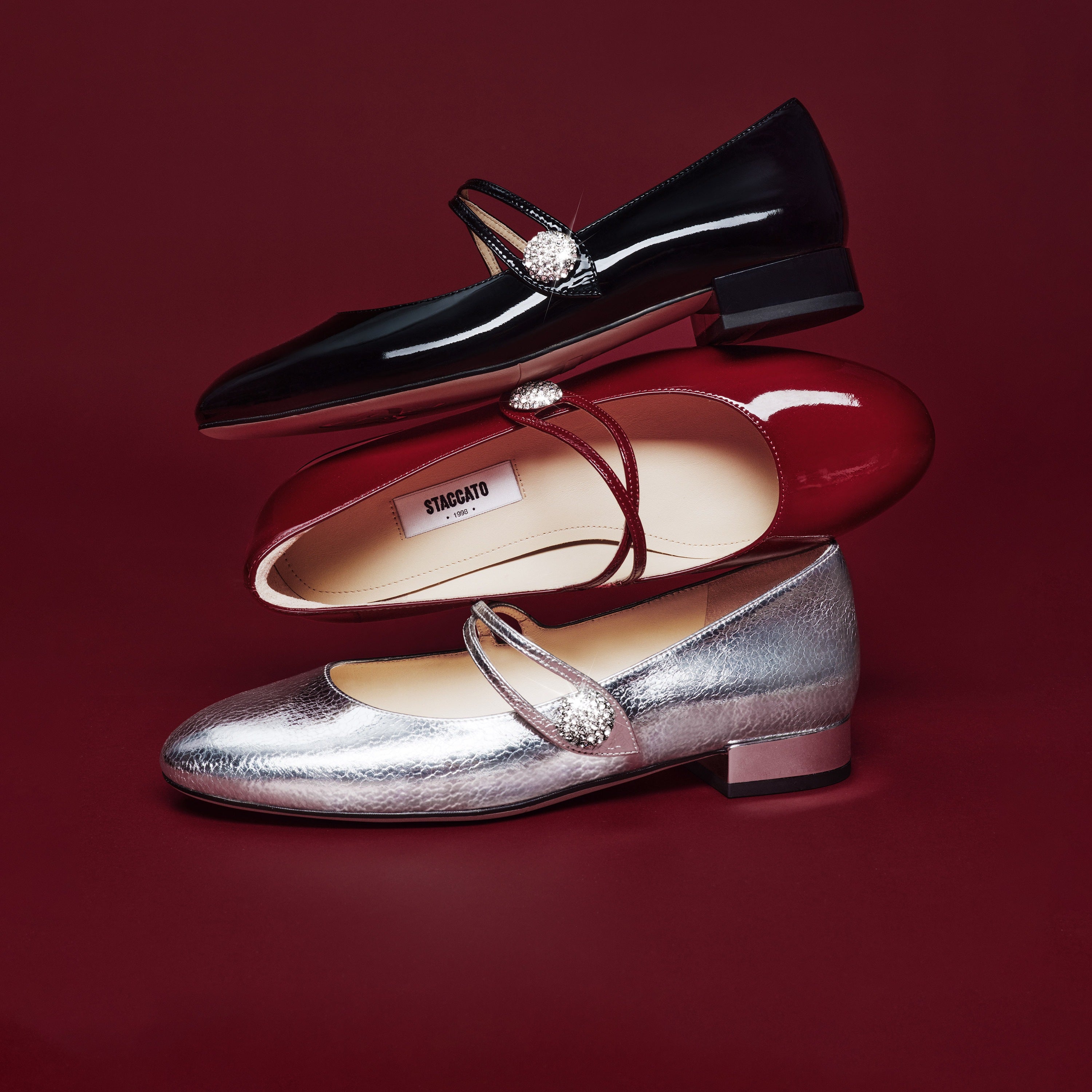 Patent Cross Strap Crystal Button Mary Janes
