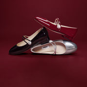 Patent Cross Strap Crystal Button Mary Janes