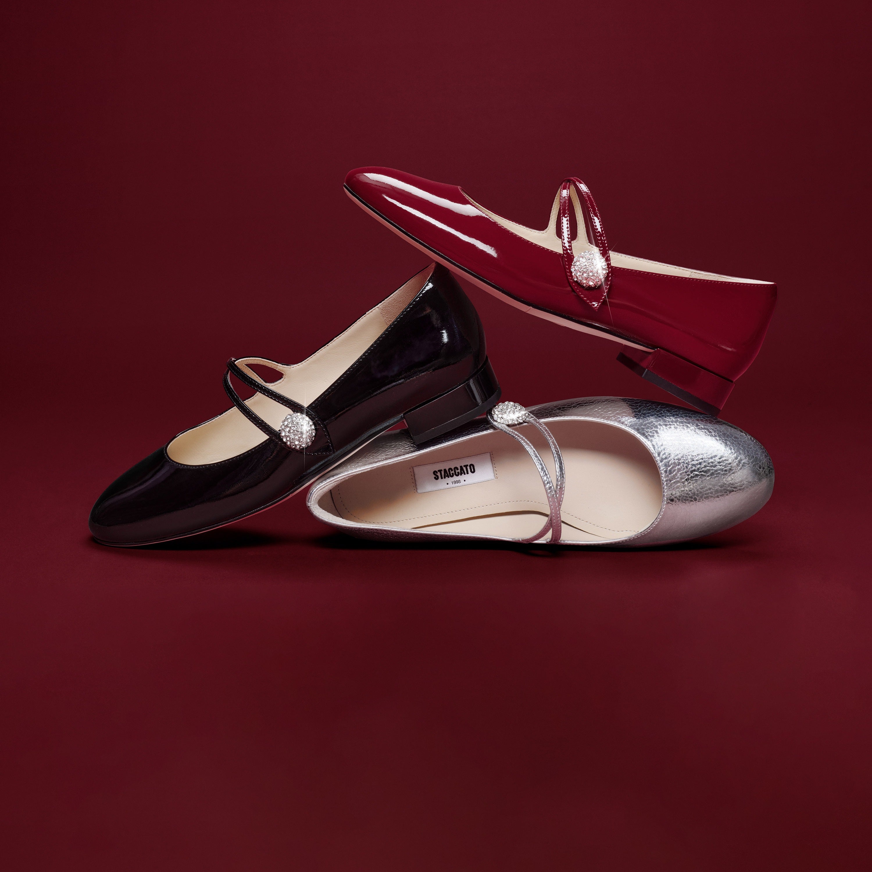 Patent Cross Strap Crystal Button Mary Janes