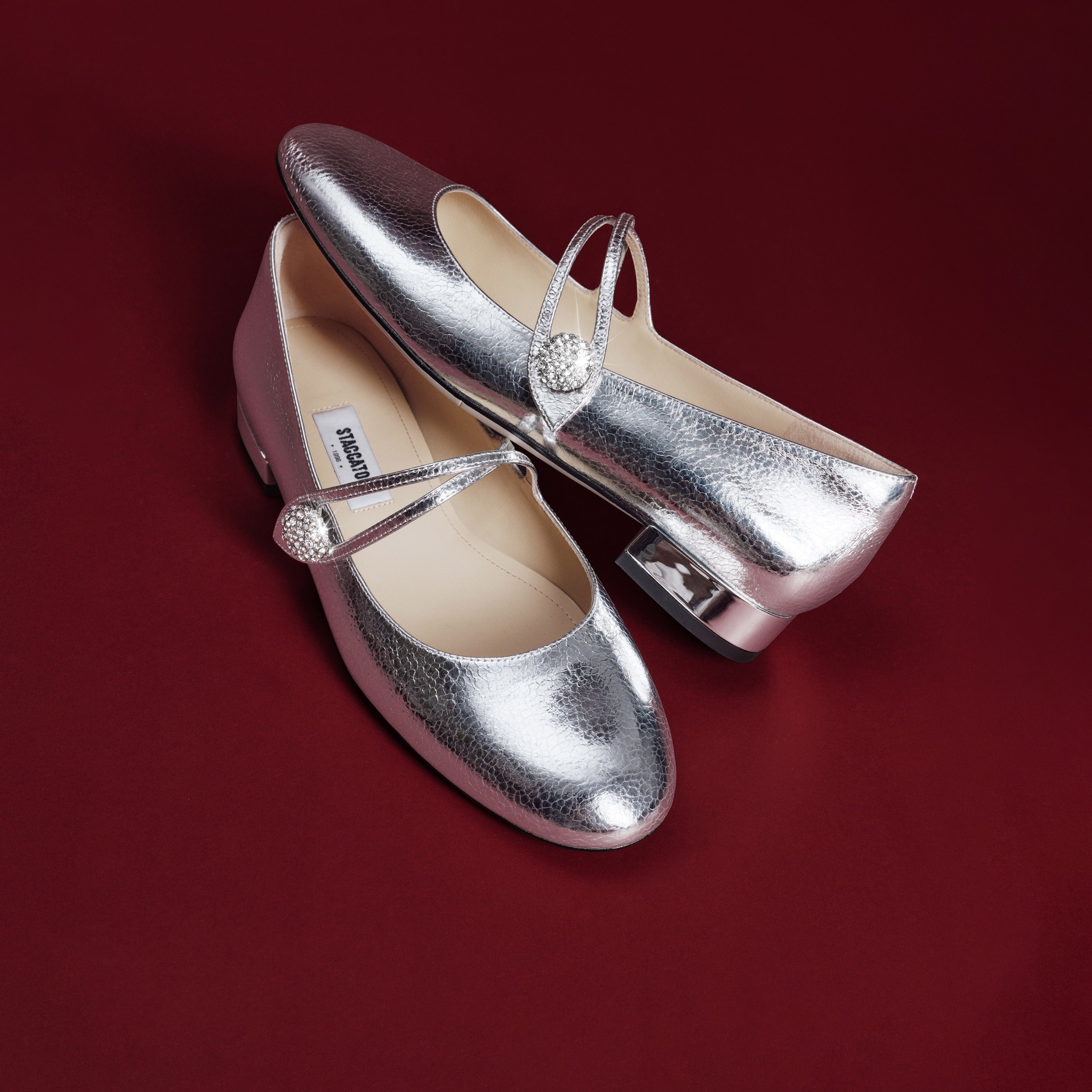 Patent Cross Strap Crystal Button Mary Janes