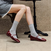 Patent Cross Strap Crystal Button Mary Janes