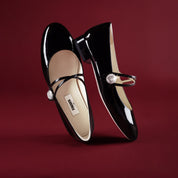 Patent Cross Strap Crystal Button Mary Janes