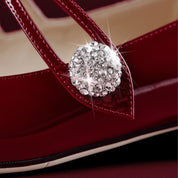 Patent Cross Strap Crystal Button Mary Janes
