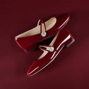 Patent Cross Strap Crystal Button Mary Janes