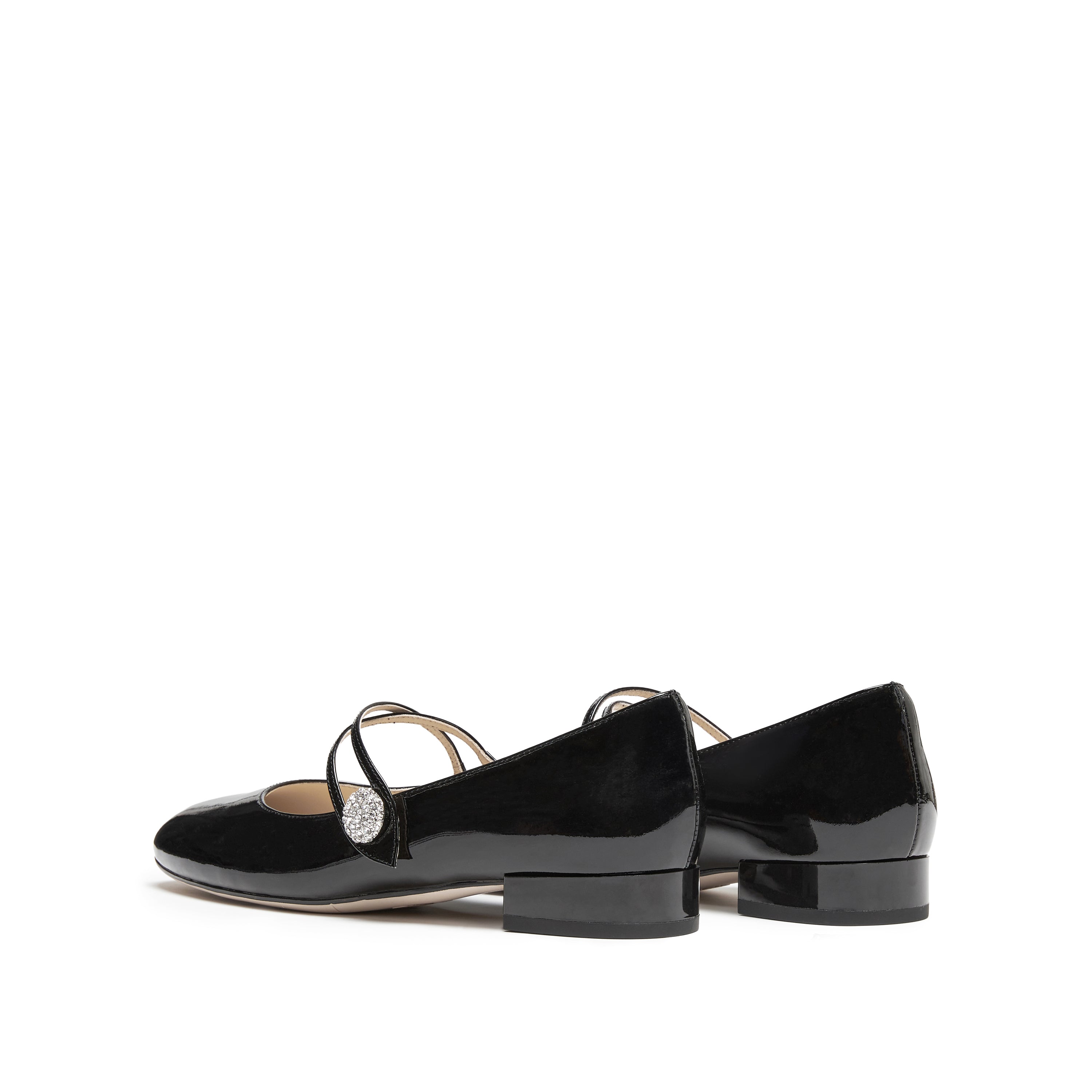 Patent Cross Strap Crystal Button Mary Janes