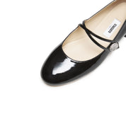 Patent Cross Strap Crystal Button Mary Janes