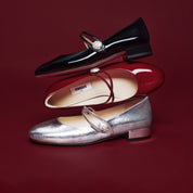 Patent Cross Strap Crystal Button Mary Janes