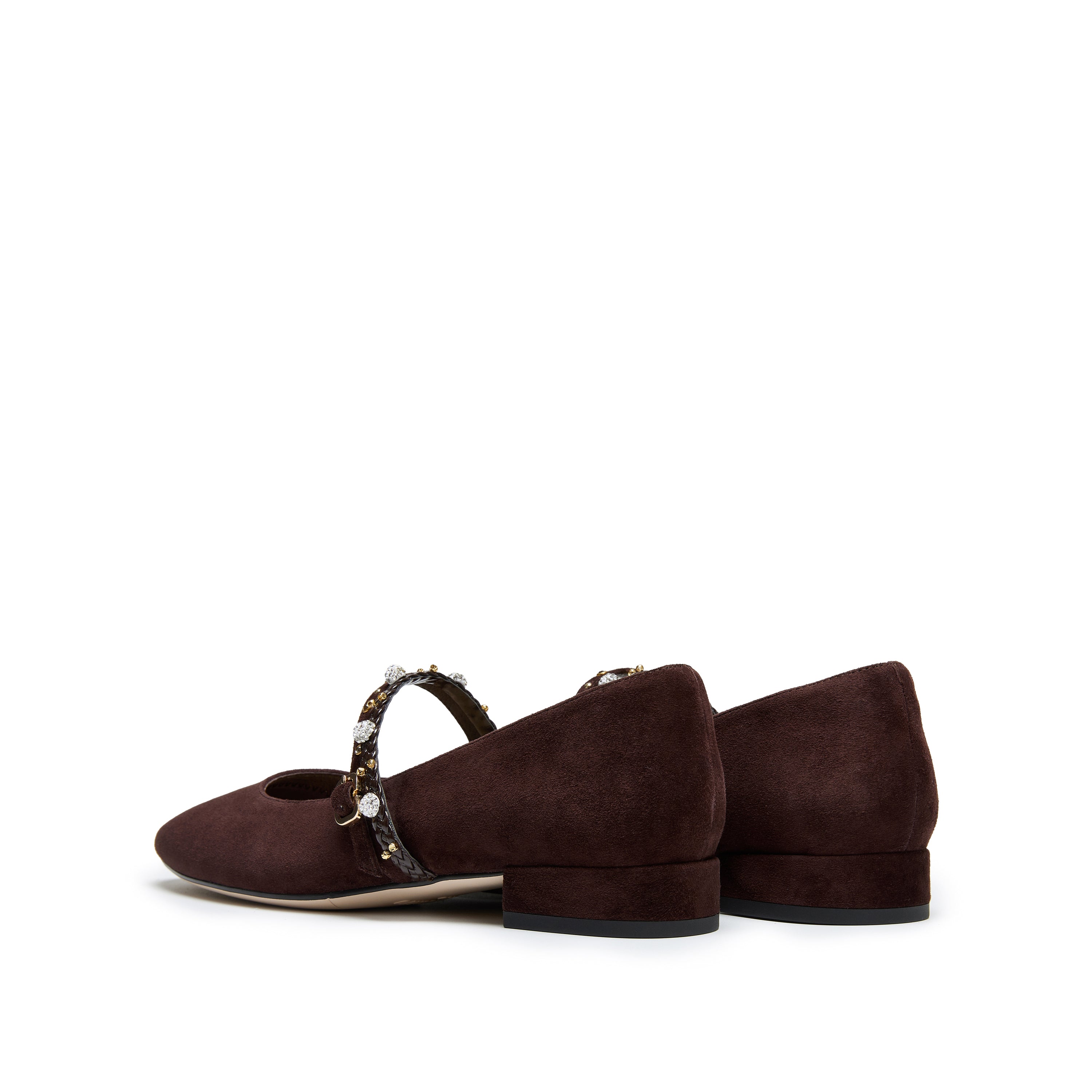Wine Suede Embellished Mary Jane Flats