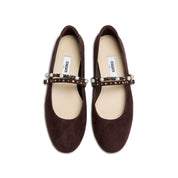 Wine Suede Embellished Mary Jane Flats