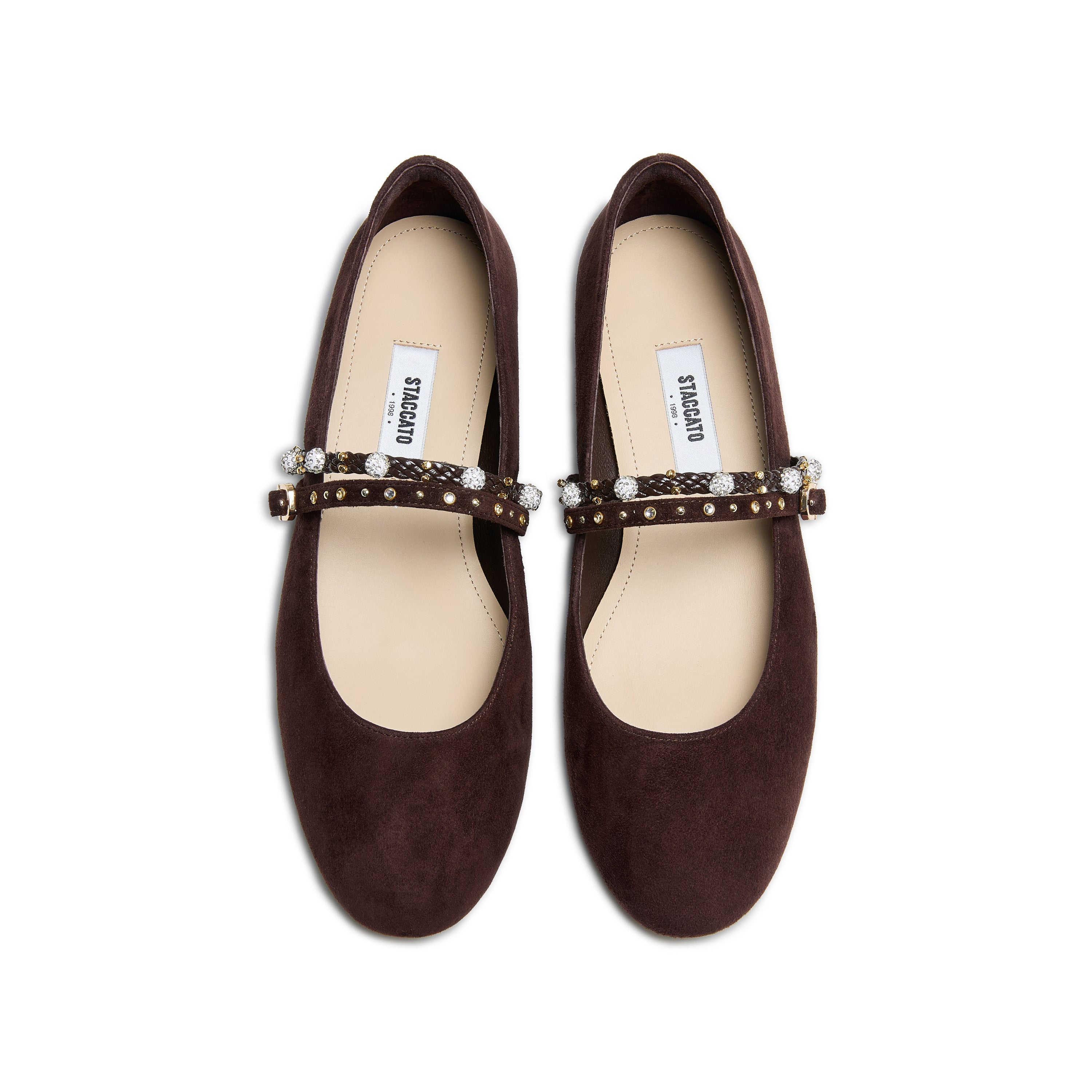 Wine Suede Embellished Mary Jane Flats