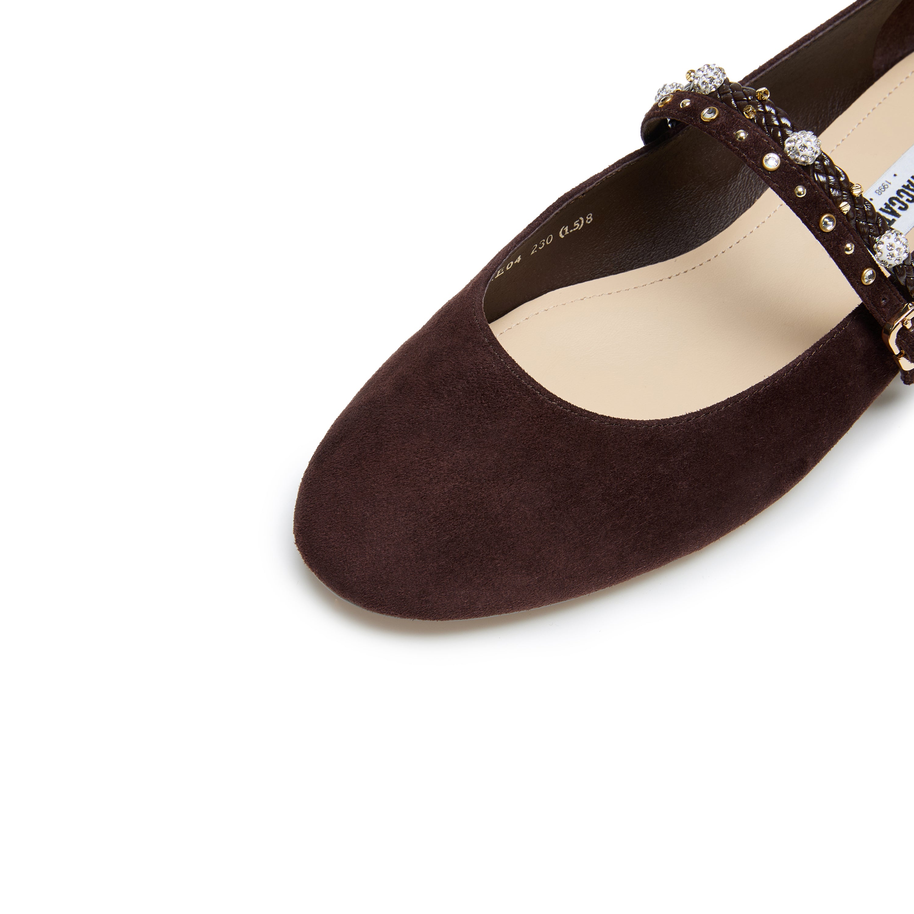 Wine Suede Embellished Mary Jane Flats