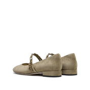 Olive Green Suede Embellished Mary Jane Flats