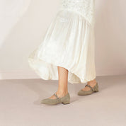 Olive Green Suede Embellished Mary Jane Flats