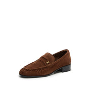 Brown Suede Penny Loafers with Hardware