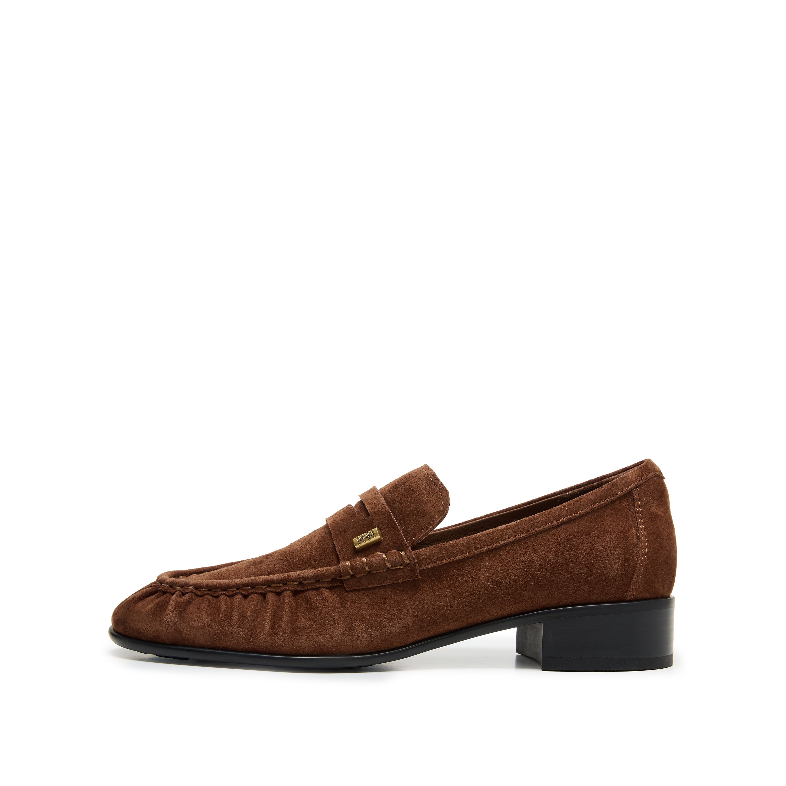Brown Suede Penny Loafers with Hardware