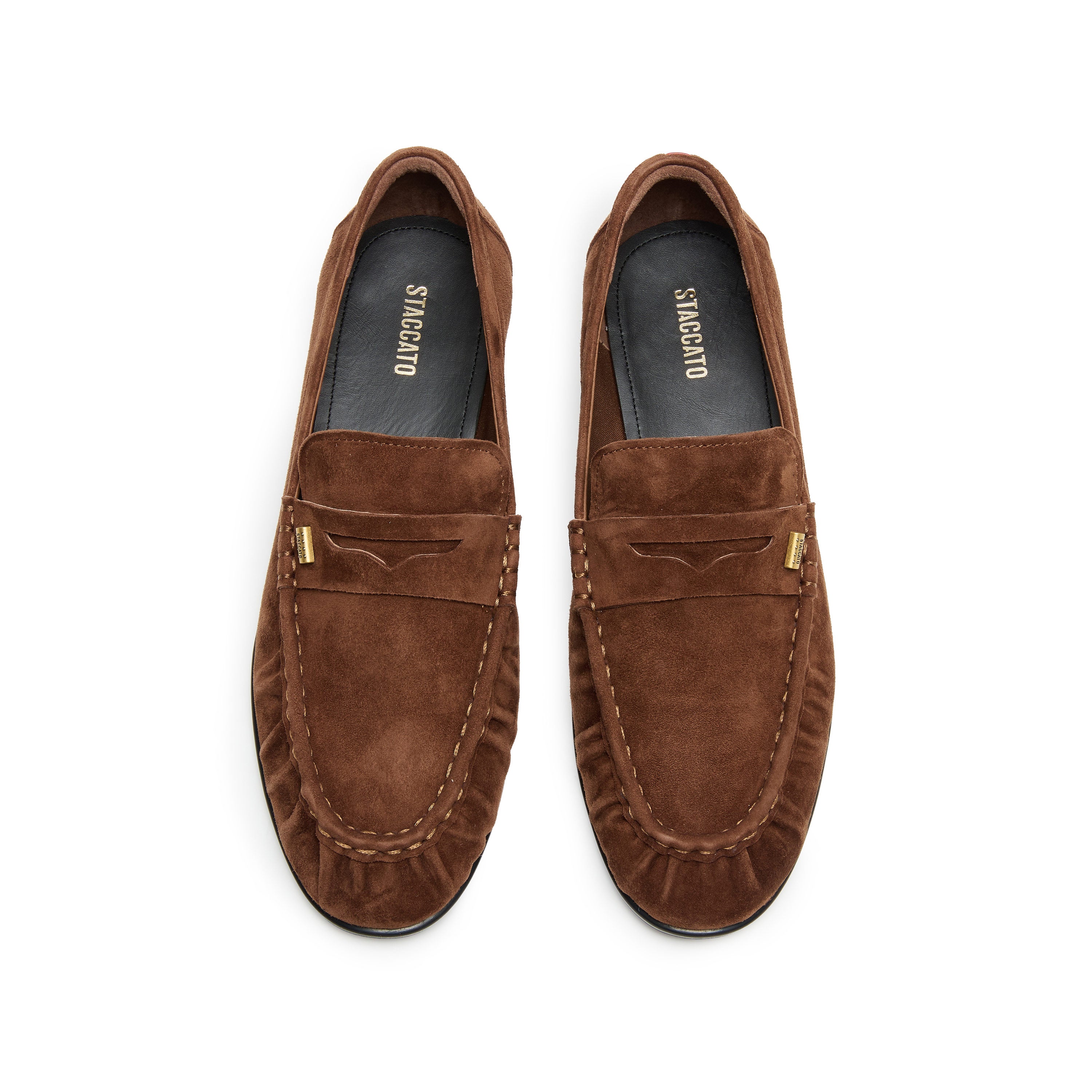 Brown Suede Penny Loafers with Hardware