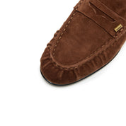Brown Suede Penny Loafers with Hardware