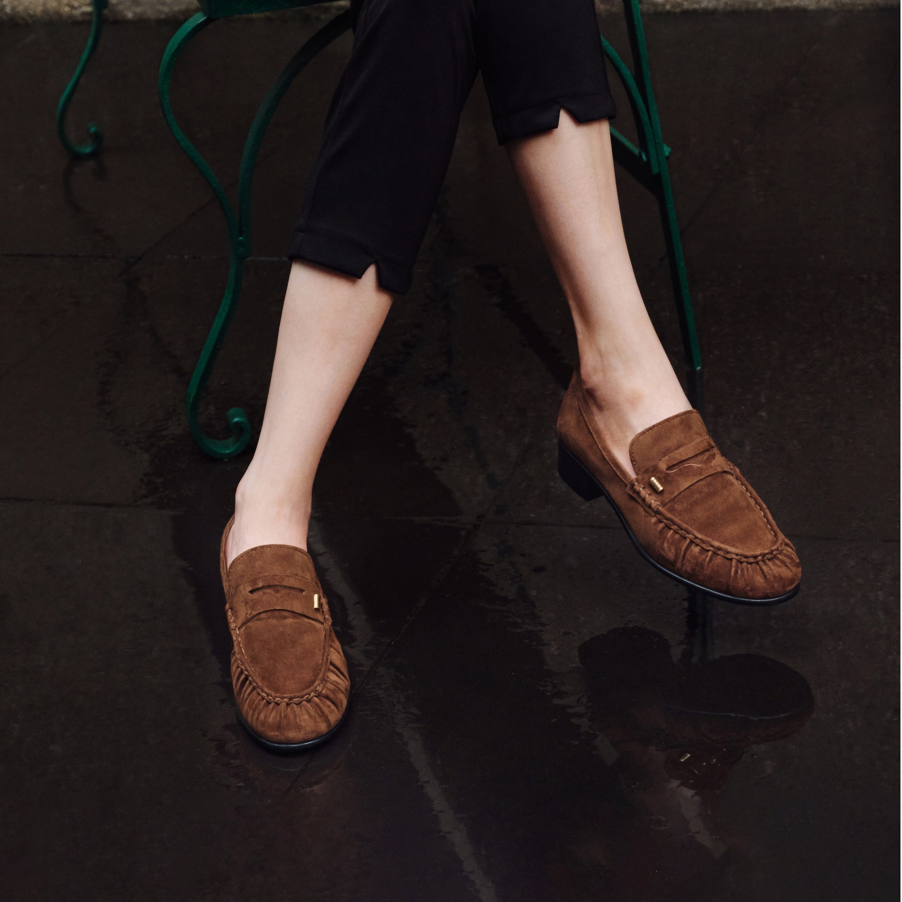 Brown Suede Penny Loafers with Hardware